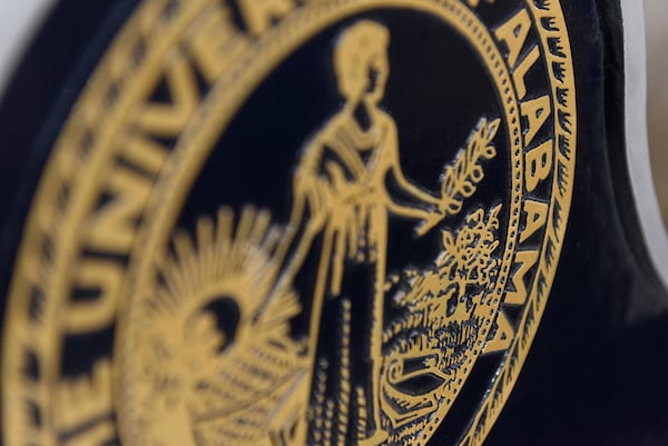 An up close look at a bronze university seal